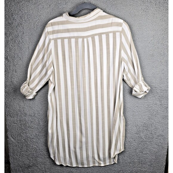 Sharagano Shirt Dress Womens 22W Taupe Ivory Button Up Pockets Stripes  Y2K - Picture 12 of 14